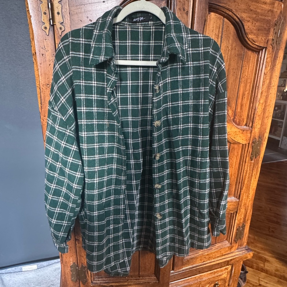 Nasty Gal Forest Green Plaid Shirt